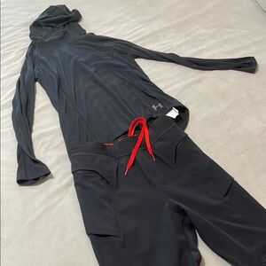 Under Armour Black Hoodie and Pants Set with Red Accents